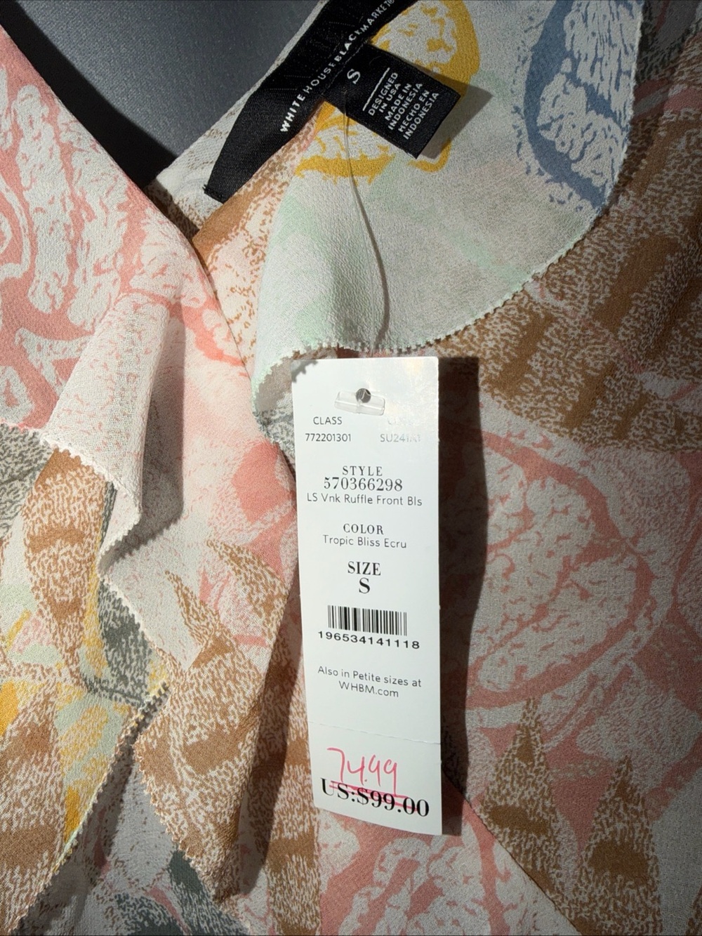 White House Black Market Pastel Multi-Color V-Neck Blouse - Picture 3 of 9